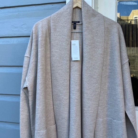 NEW! Eileen Fisher High Collar Boiled Wool Coat in Maple Oat - Picture 5 of 12